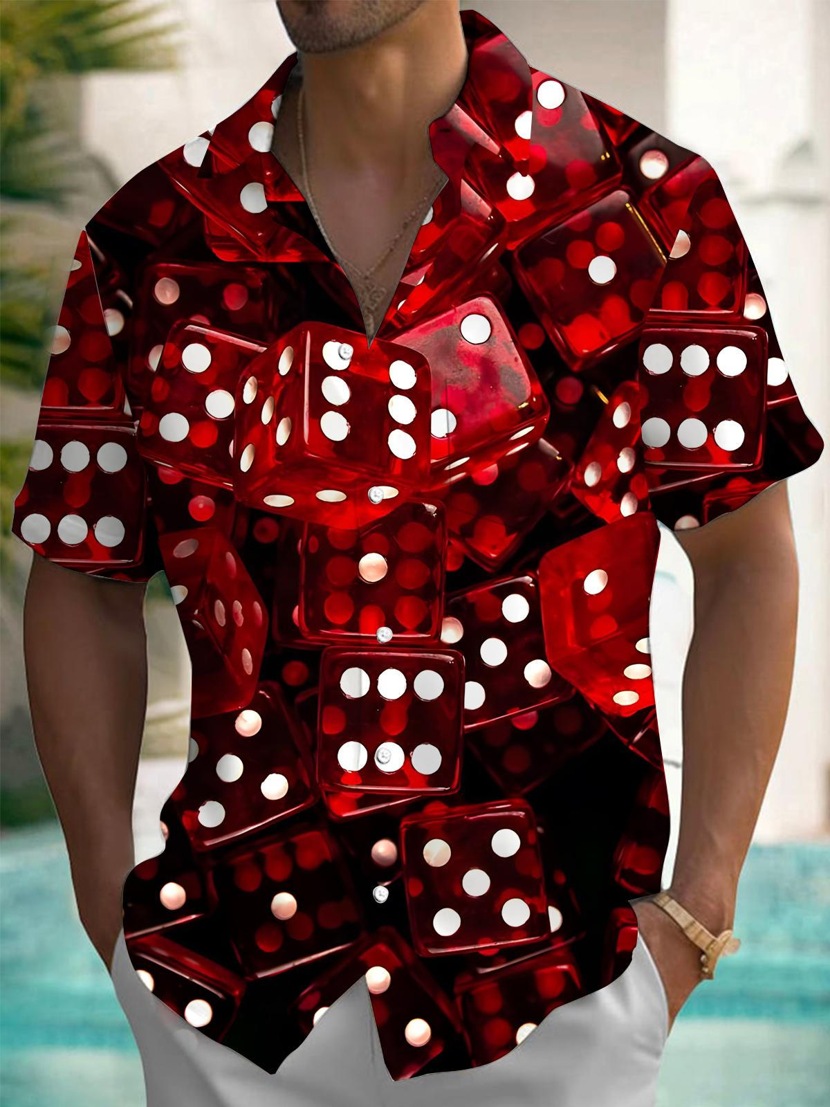 Dice Print Men's Pocket Short Sleeve Shirts