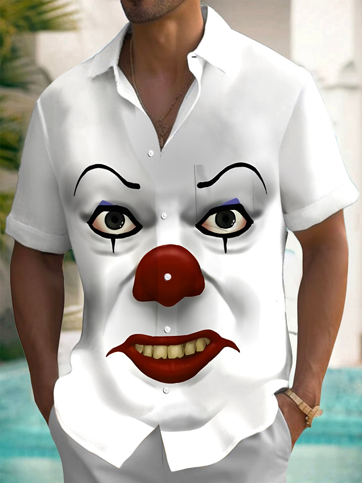 Joker Print Men's Pocket Short Sleeve Shirts