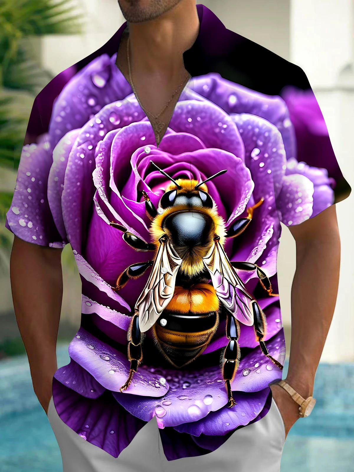 Bee Floral Men's Pocket Short Sleeve Shirts