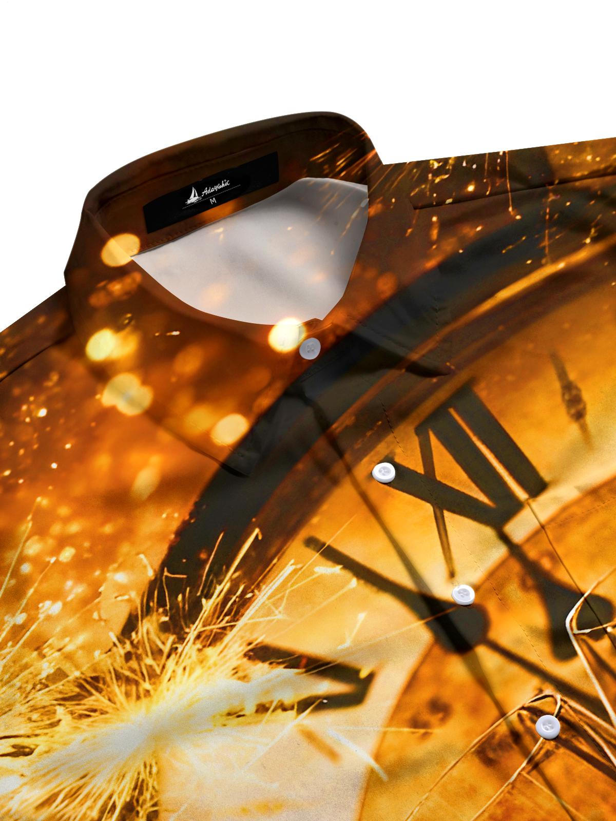 Festive Champagne Fireworks Countdown Clock Men's Pocket Short Sleeve Shirts