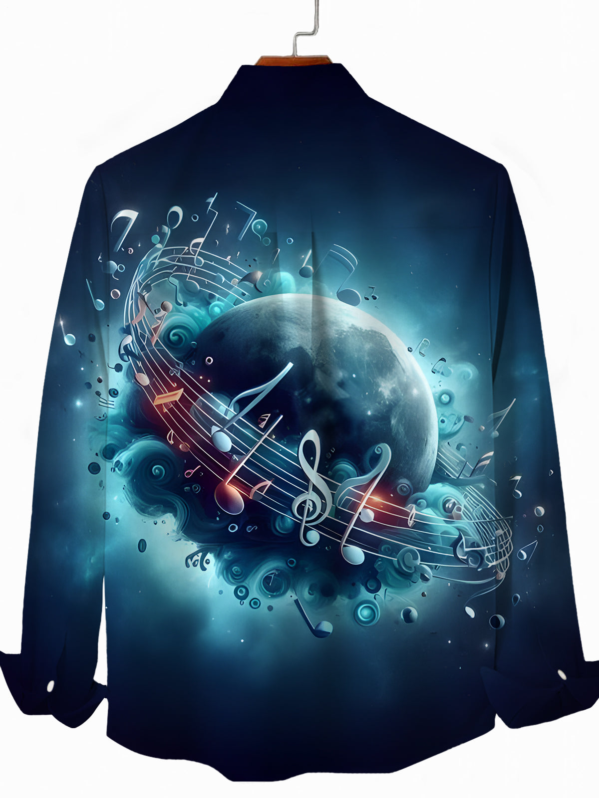 Note Universe Planet print Men's Pocket Long Sleeve Shirts