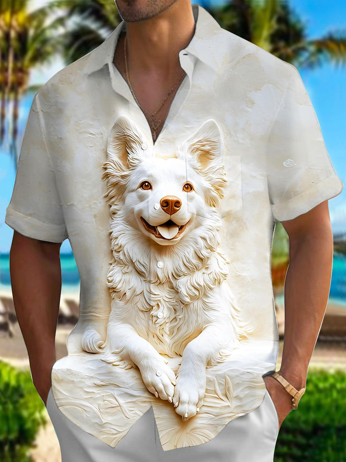 Dog Art Relief Men's Pocket Short Sleeve Shirts