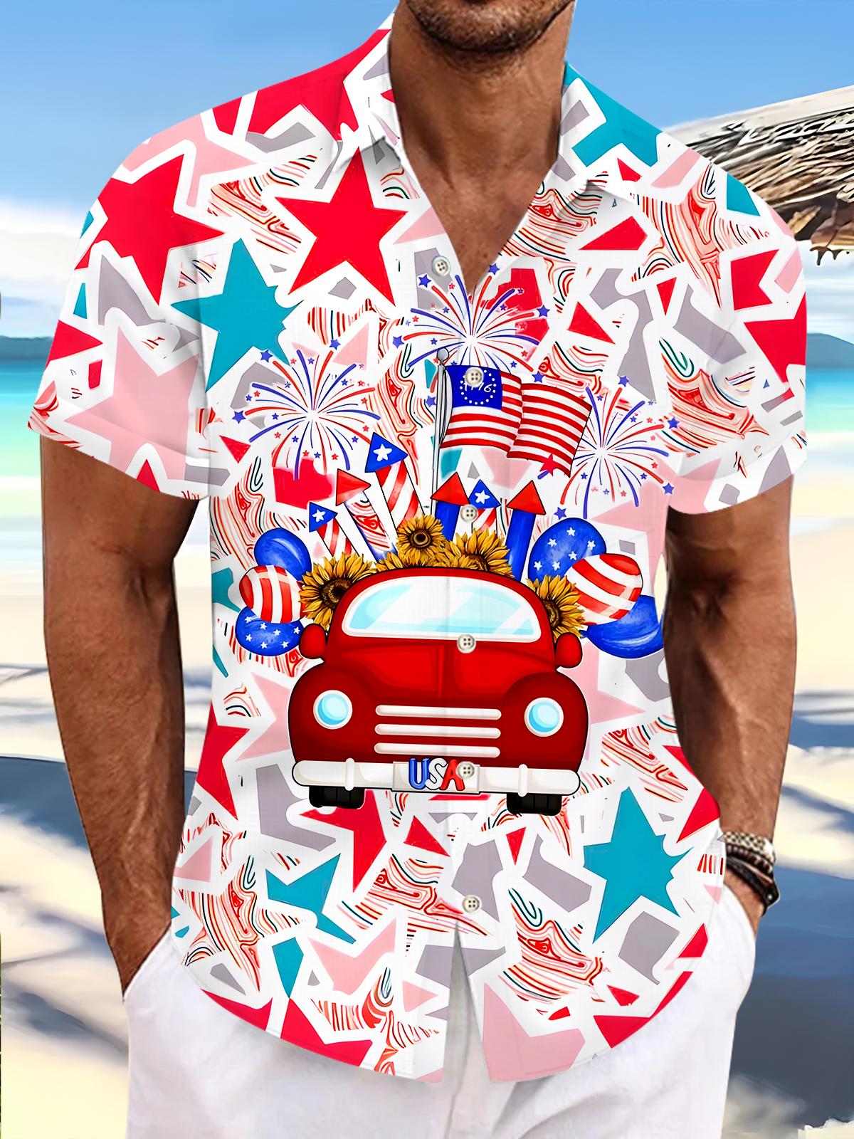 Independence Car Stars Men's Pocket Short Sleeve Shirts