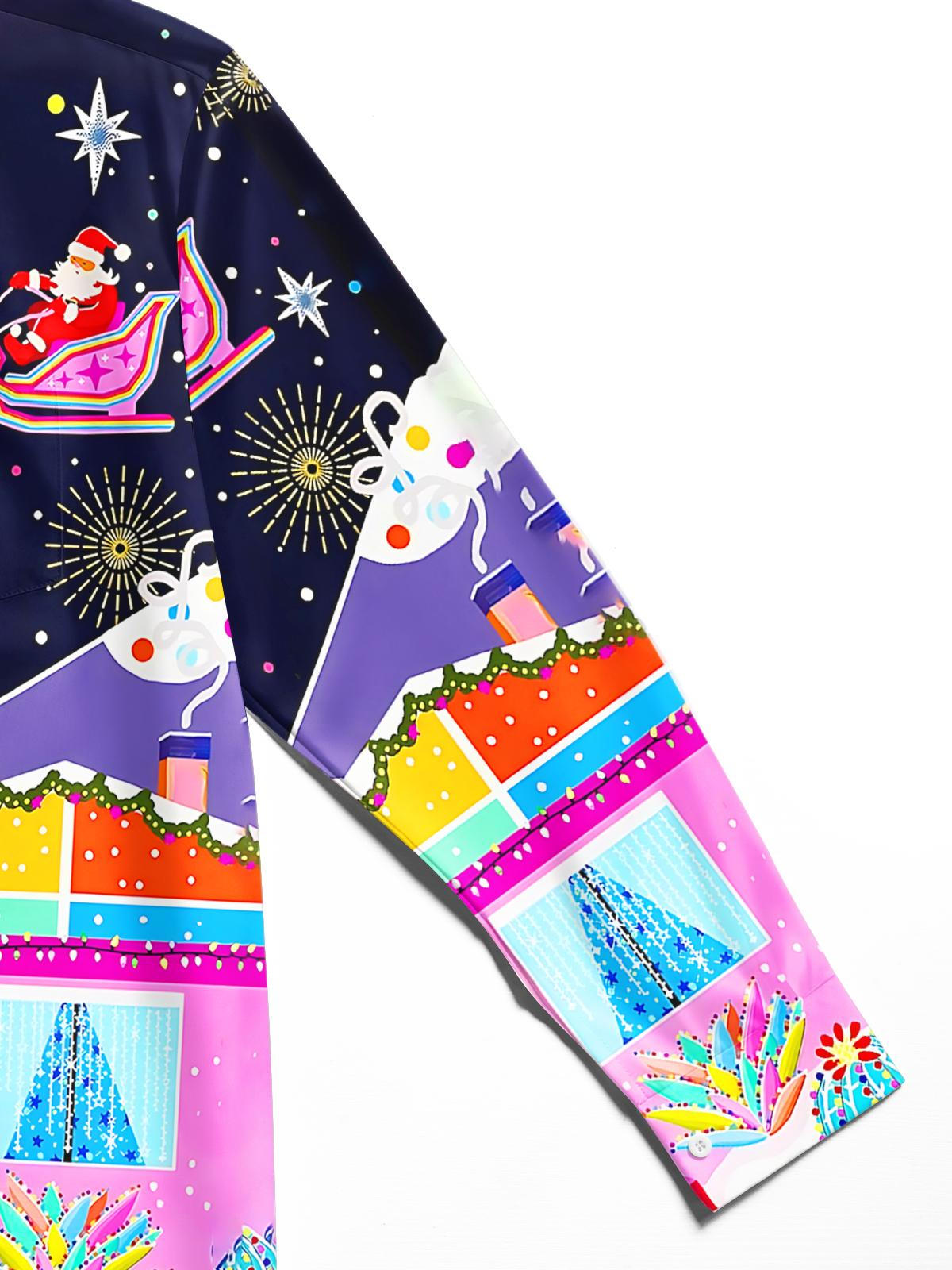 Christmas Print Men's Pocket Long Sleeve Shirts