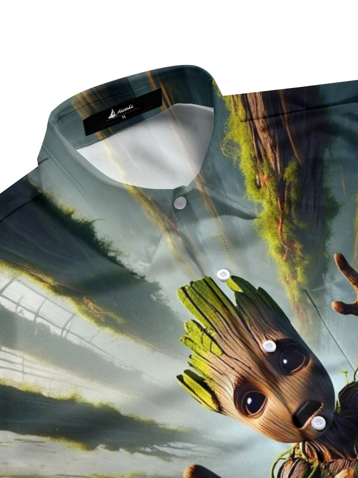 Funny Cartoon Art Print Men's Pocket Short Sleeve Shirts