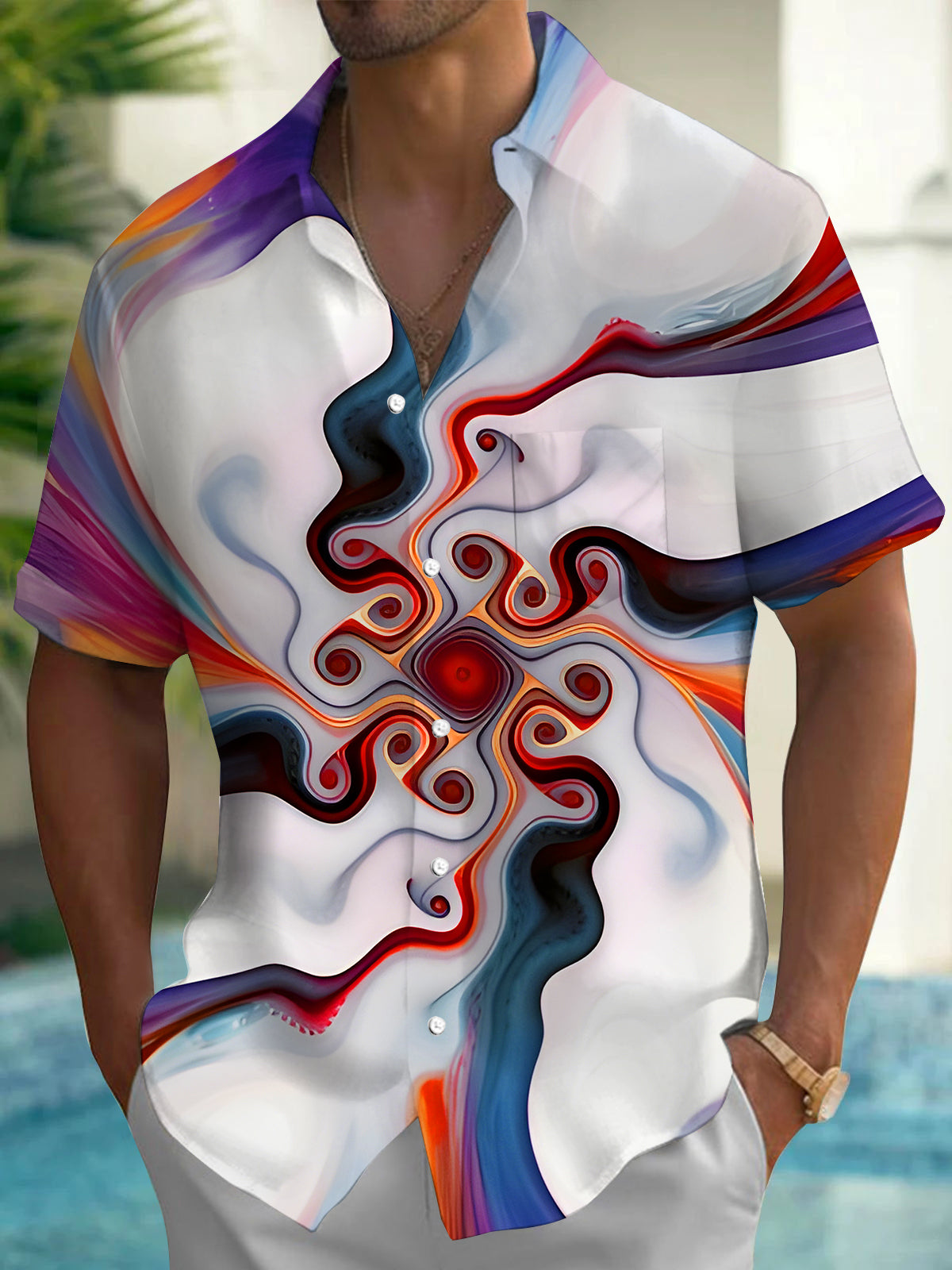 Art Gradient Swirl Men's Pocket Short Sleeve Shirts