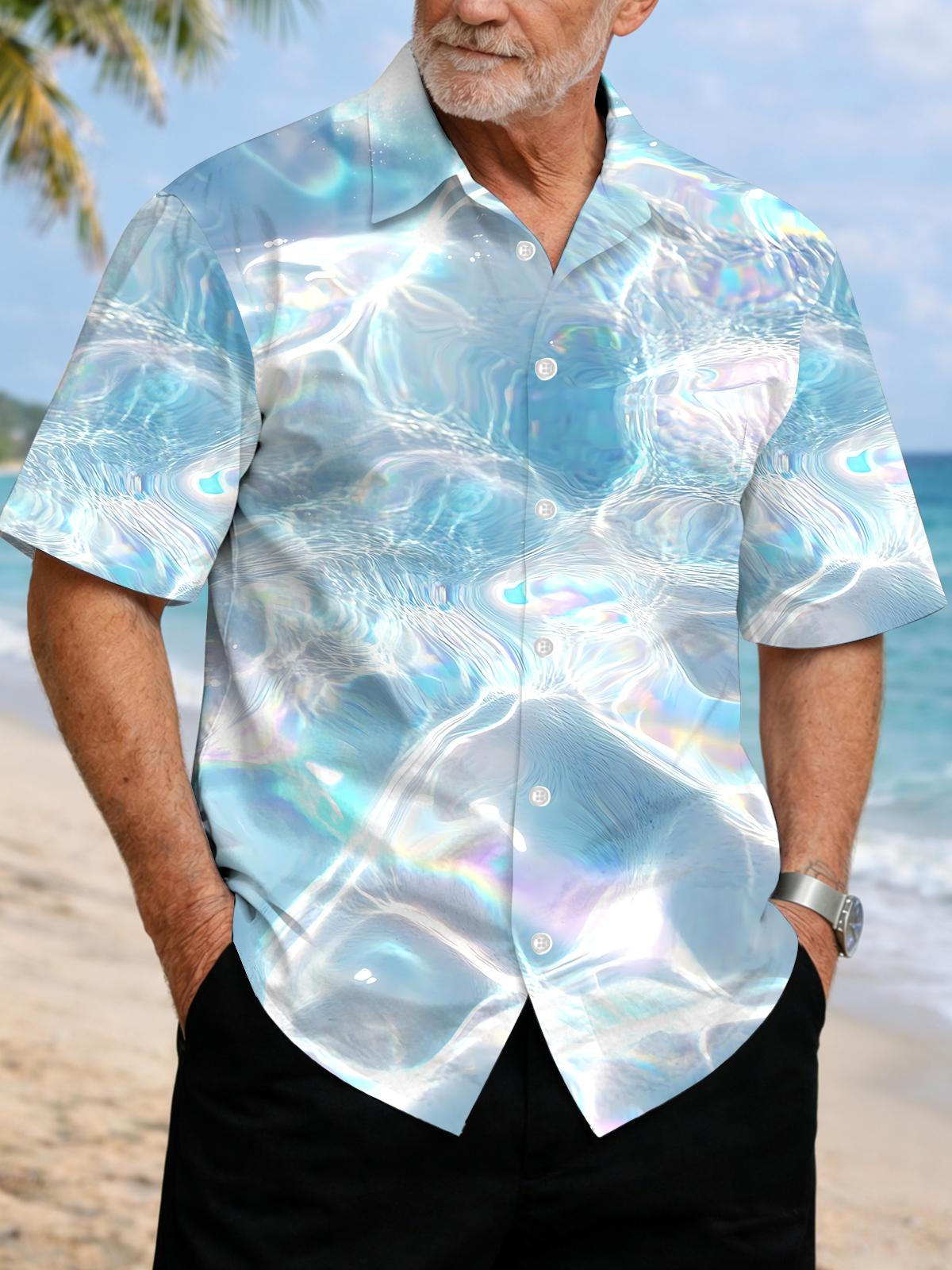 Seawater Print Men's Pocket Short Sleeve Shirts