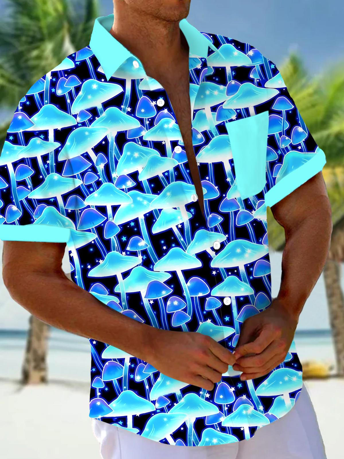 Mushroom Print Men's Pocket Short Sleeve Shirts