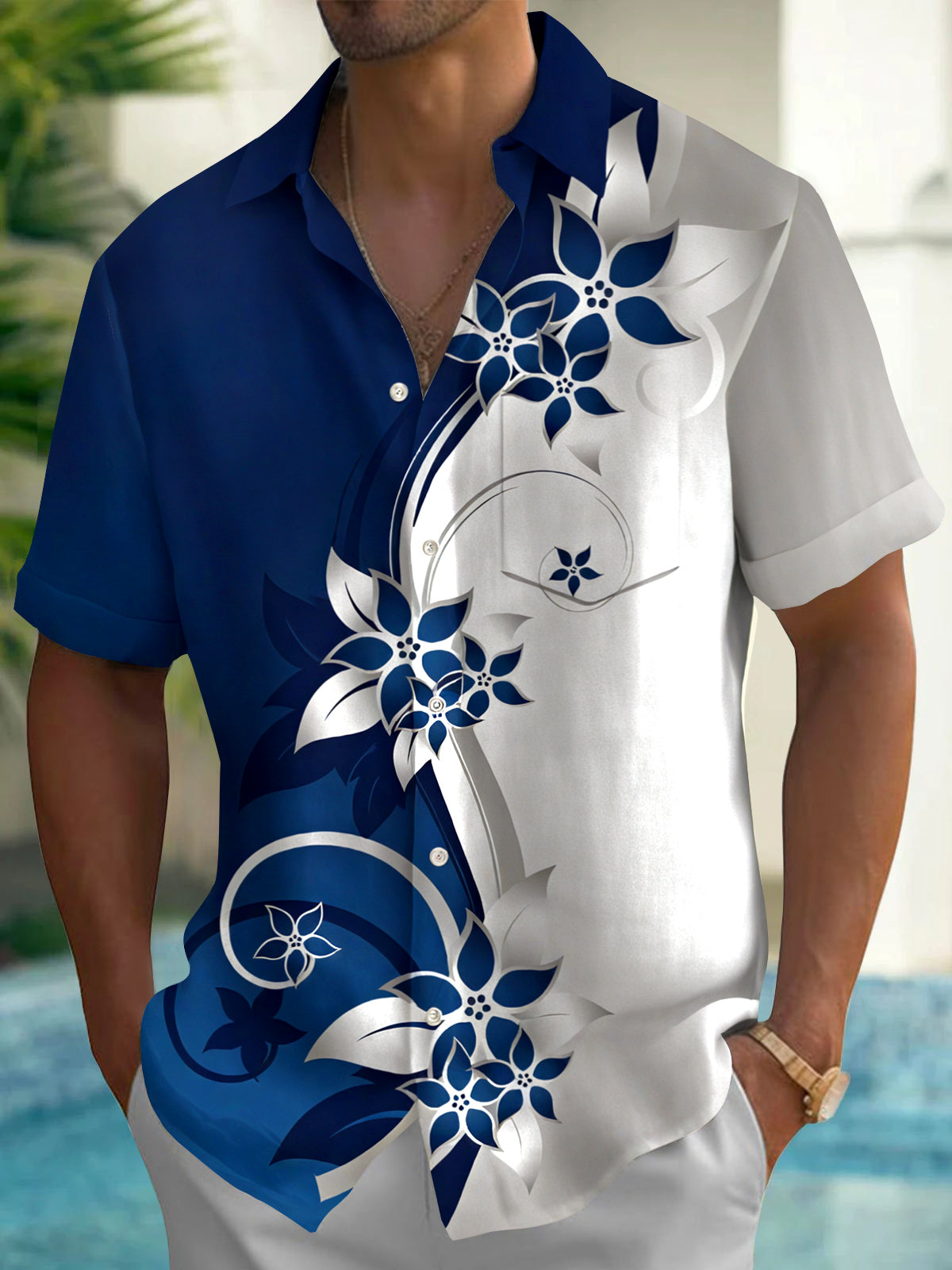 Floral Men's Pocket Short Sleeve Shirts