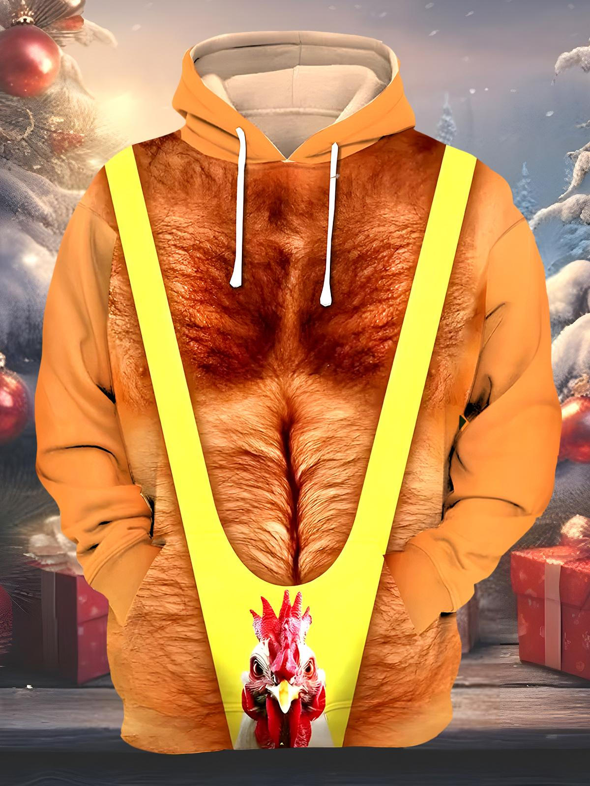 Christmas Costume Funny Chicken Men's Long Sleeve Pocket Hoodies