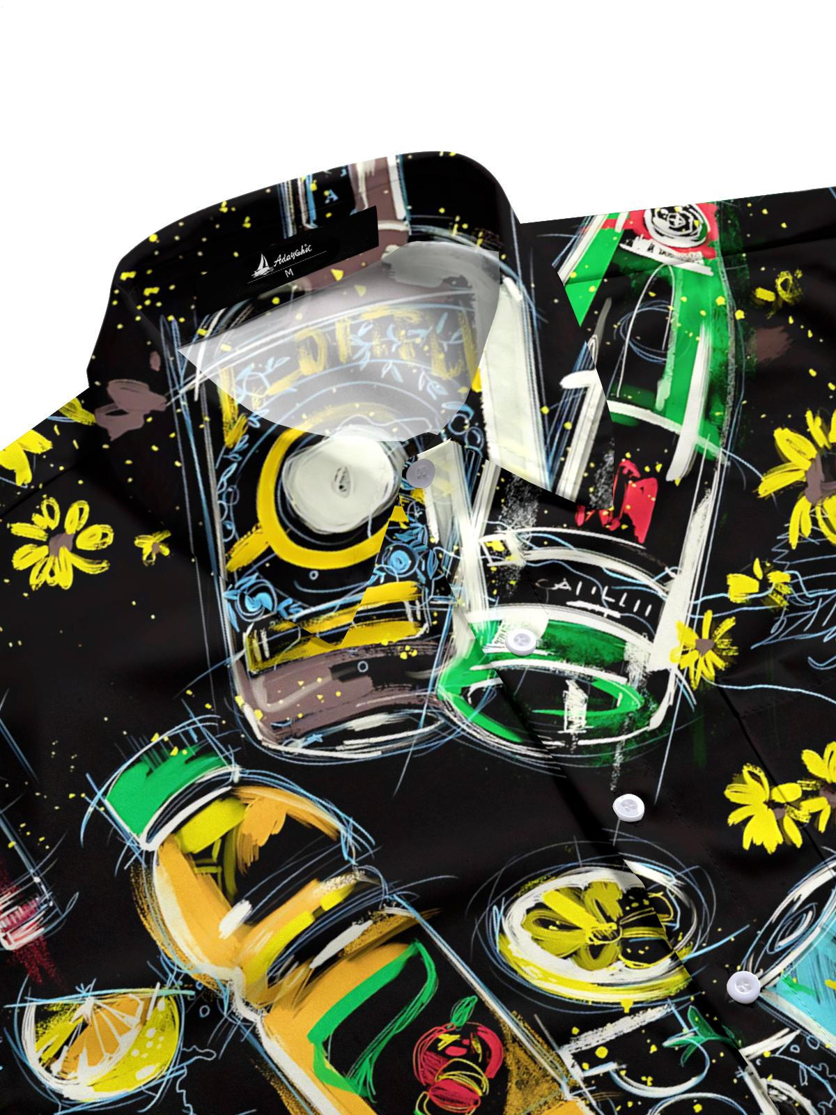 Beer Print Men's Pocket Short Sleeve Shirts