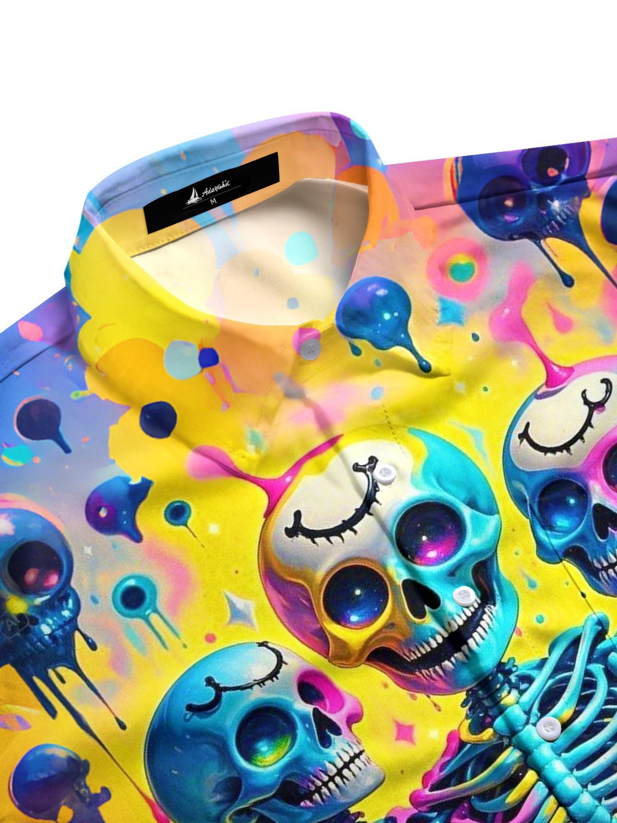 Skull Print Men's Pocket Short Sleeve Shirts