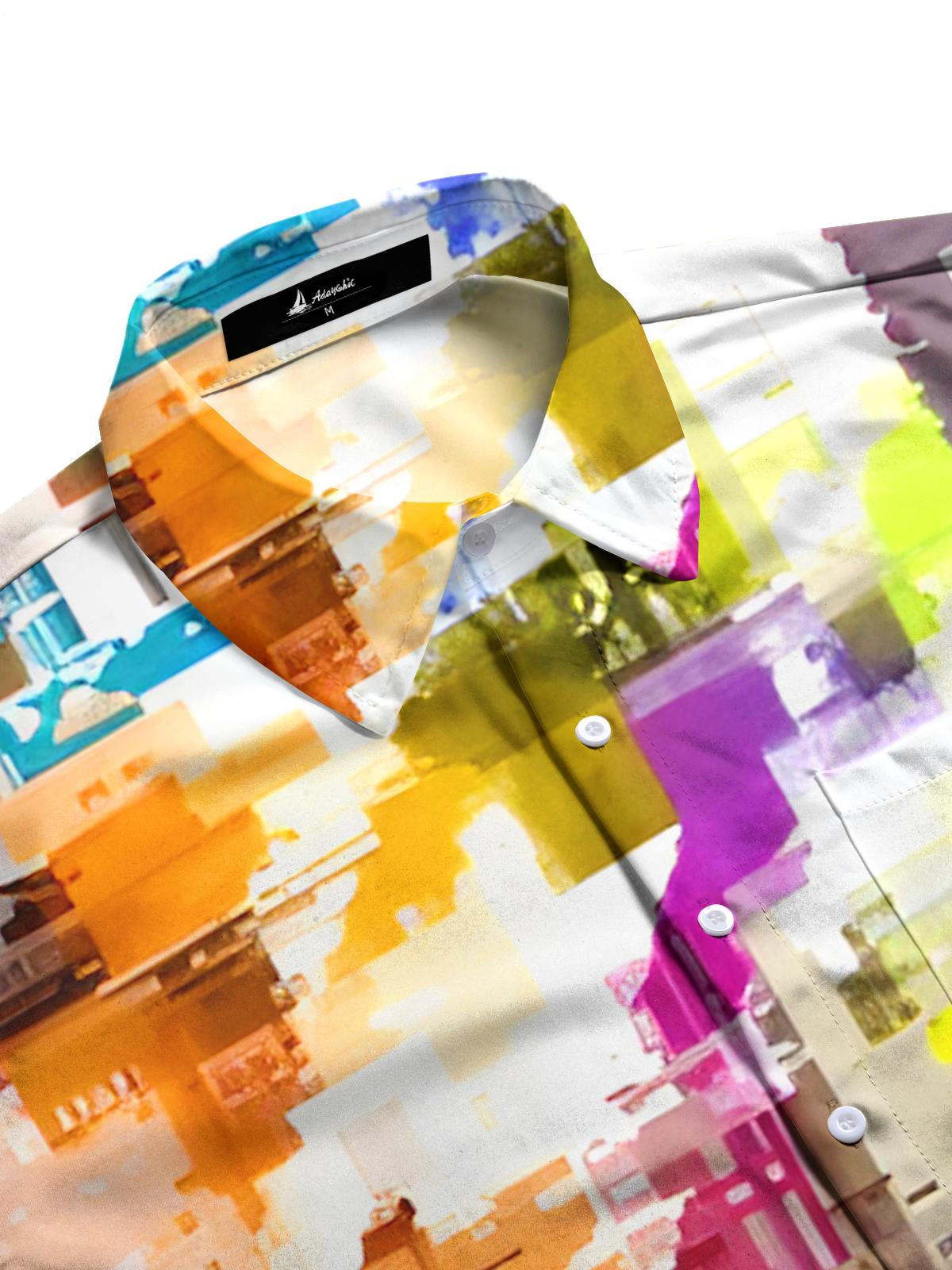 Gradient Print Men's Pocket Short Sleeve Shirts