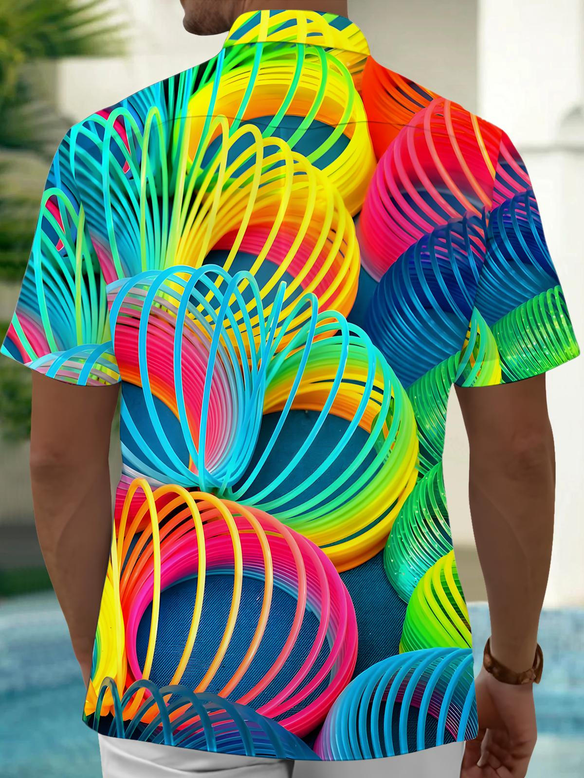 Colorful Circle Print Men's Pocket Short Sleeve Shirts