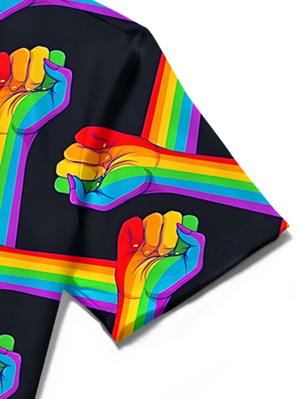 Rainbow Striped Fist Print Men's Pocket Short Sleeve Shirts