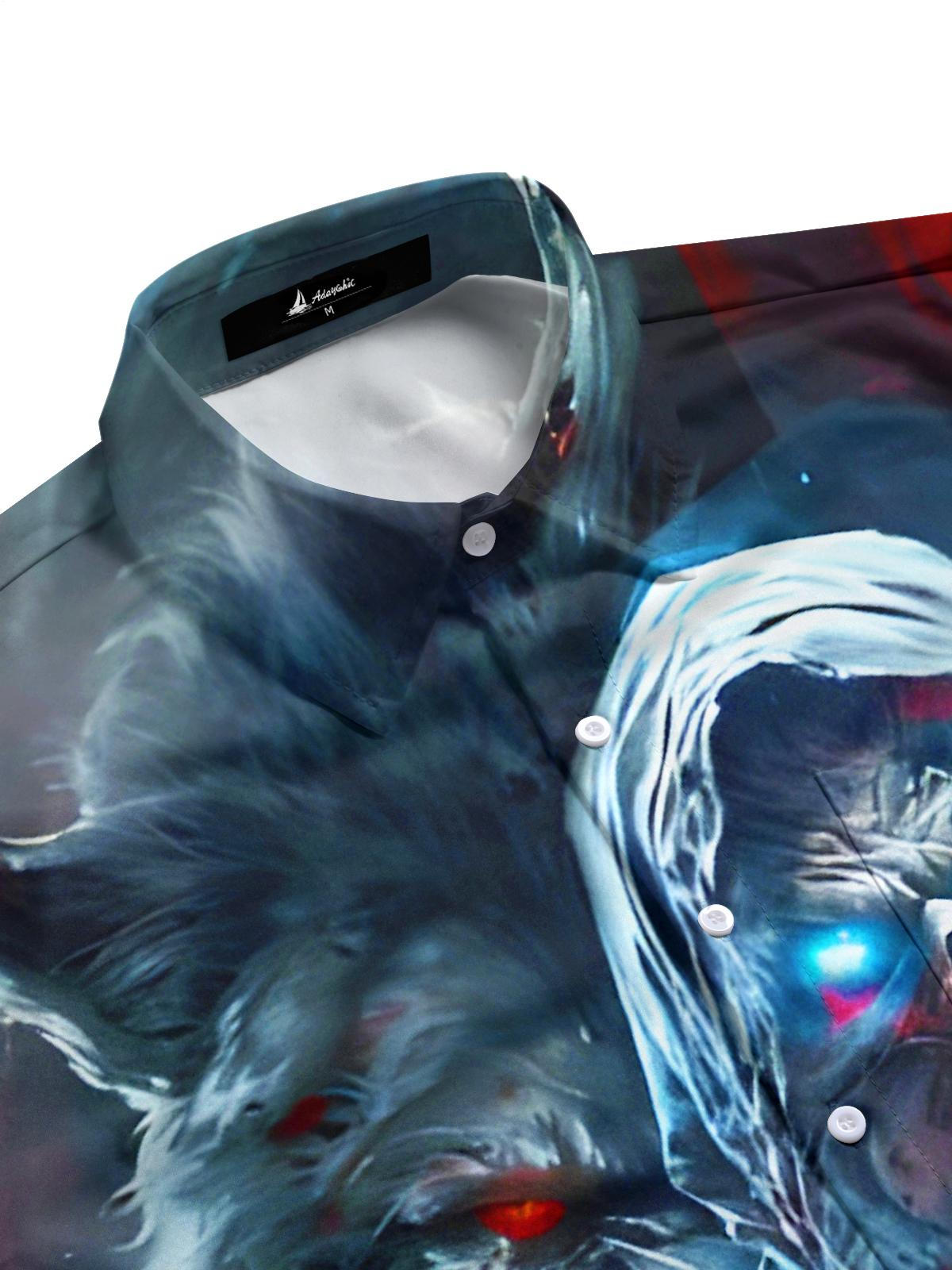 Dark Skull Wolf Men's Pocket Short Sleeve Shirts