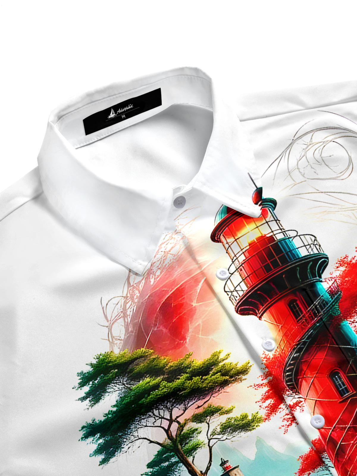 Hawaiian Lighthouse Boat Men's Pocket Short Sleeve Shirts