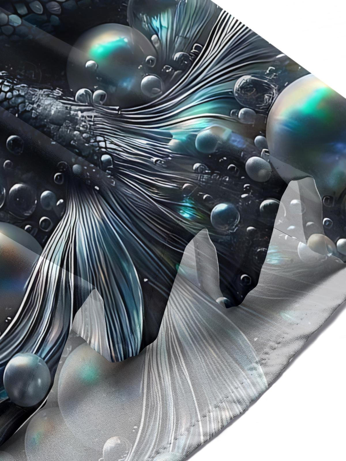 Mermaid Print Men's Pocket Short Sleeve Shirts