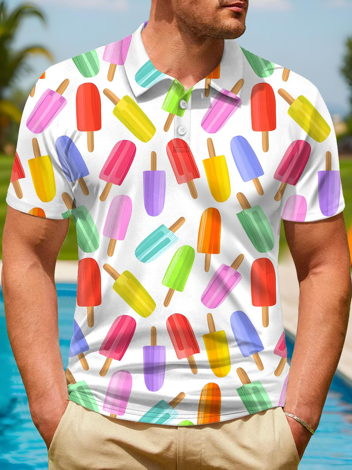 Hawaiian Popsicle Print Men's Short Sleeve Button Polo Shirt