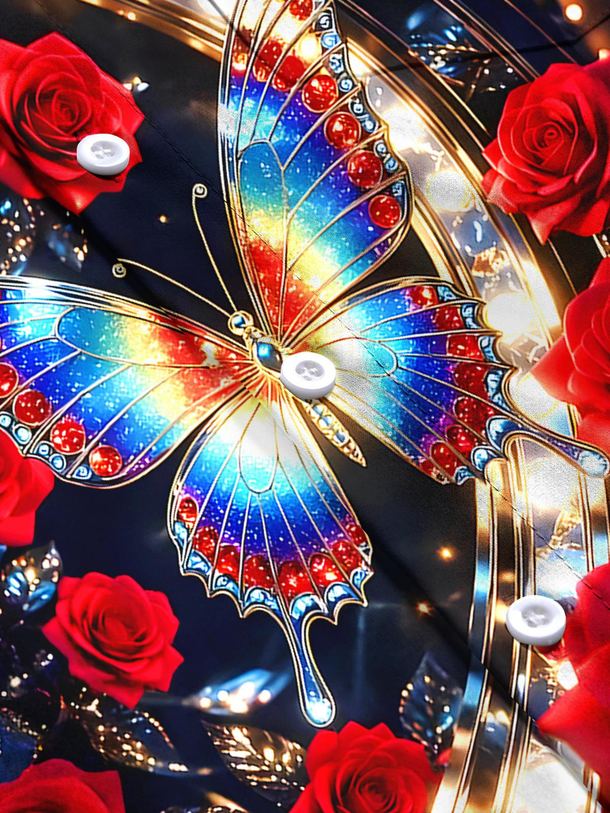 Butterfly Rose Men's Pocket Short Sleeve Shirts