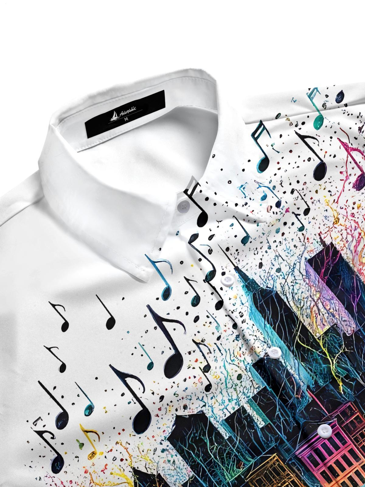 Piano Architecture Note Print Men's Pocket Short Sleeve Shirts