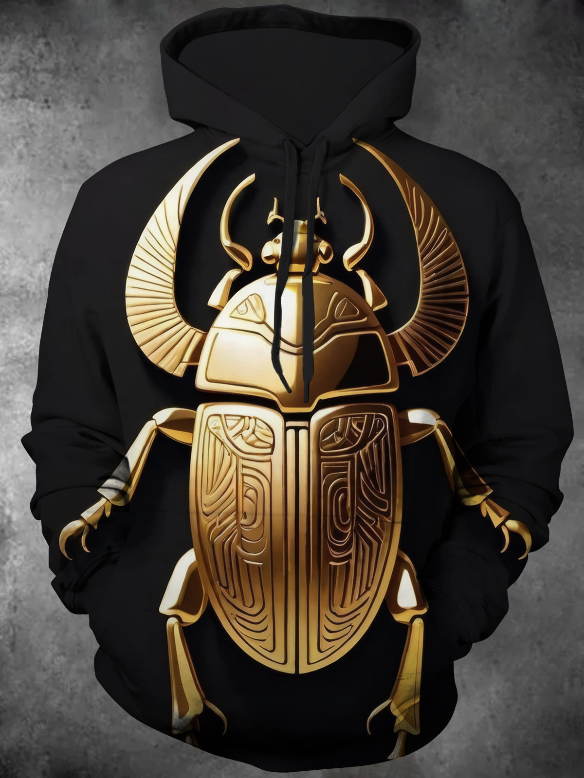 Scarab Print Long Sleeve Hooded Pocket Men's Top