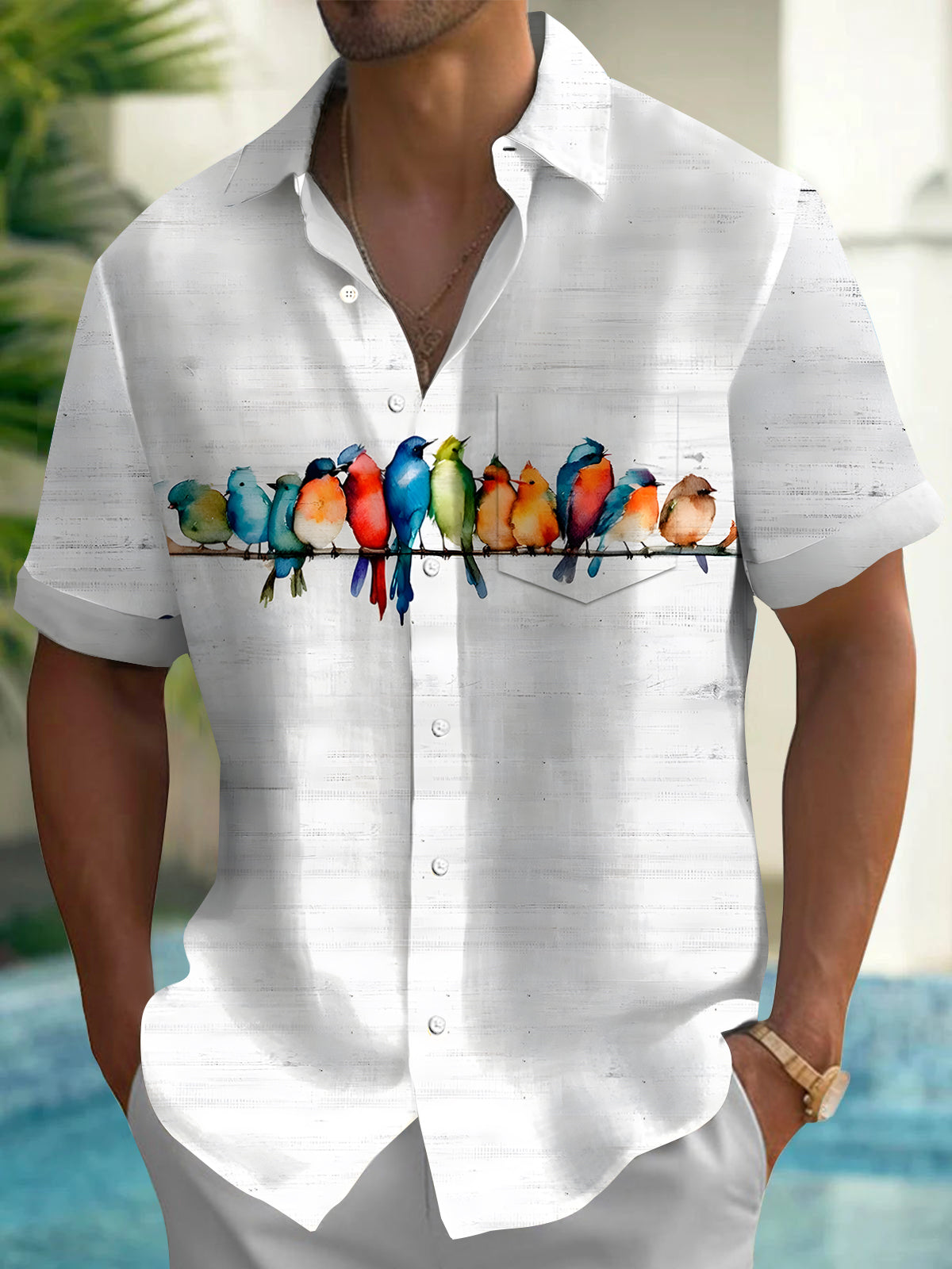 Birds Men's Pocket Short Sleeve Shirts