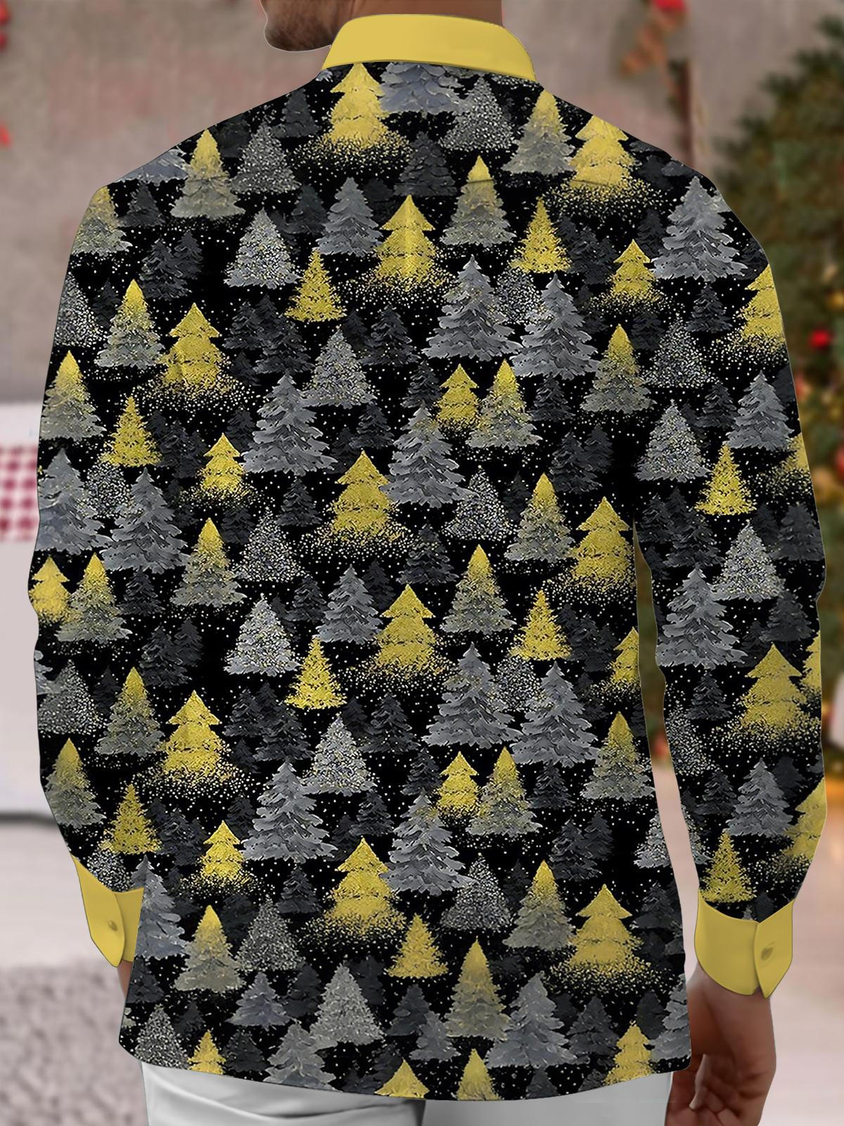 Christmas Tree Print Men's Pocket Long Sleeve Shirts