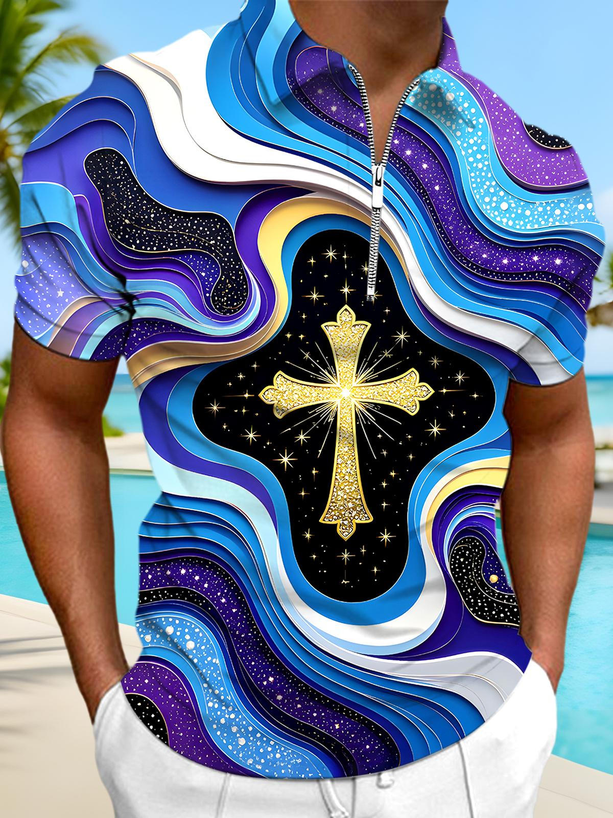 Cross Abstract Men's Short Sleeve Zipper Polo