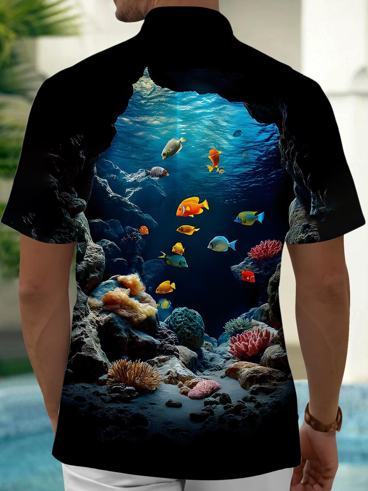 Marine Life Print Men's Pocket Short Sleeve Shirts
