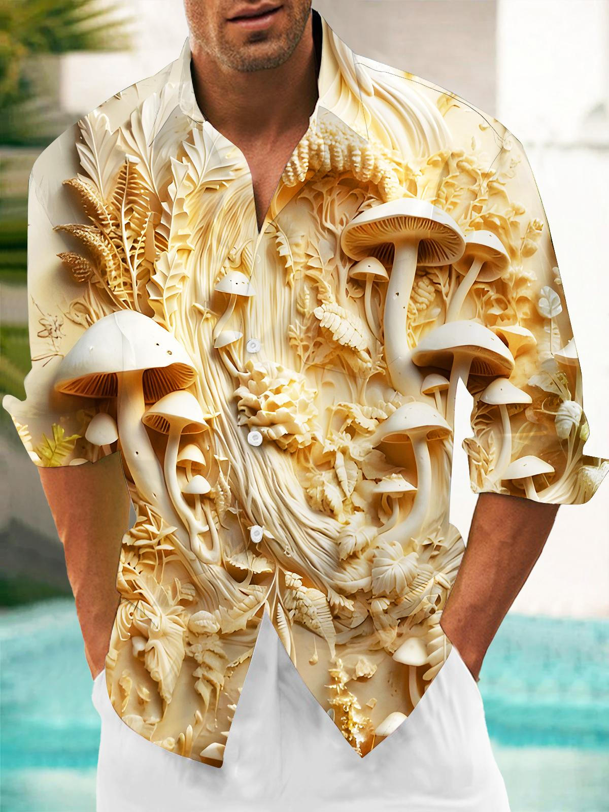 Mushroom Art Relief Men's Pocket Long Sleeve Shirts