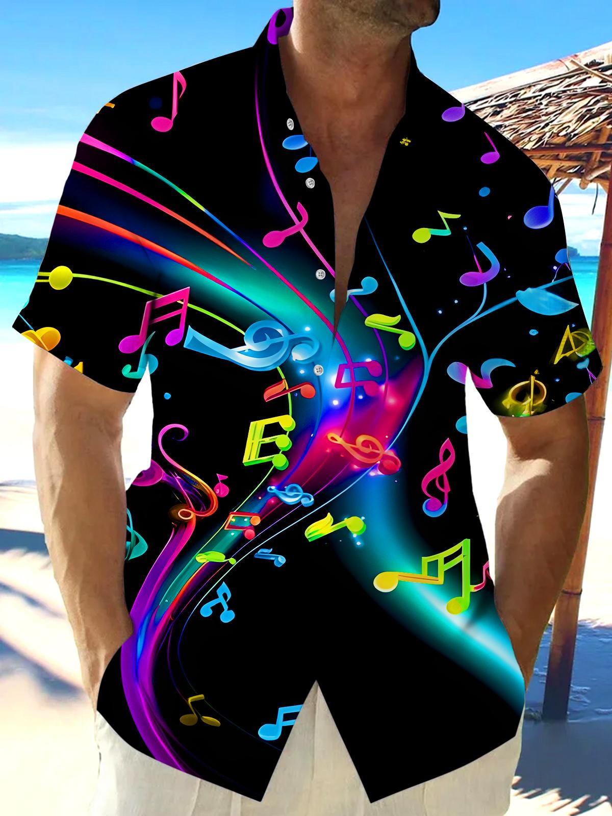 Psychedelic Music Notes Men's Pocket Short Sleeve Shirts