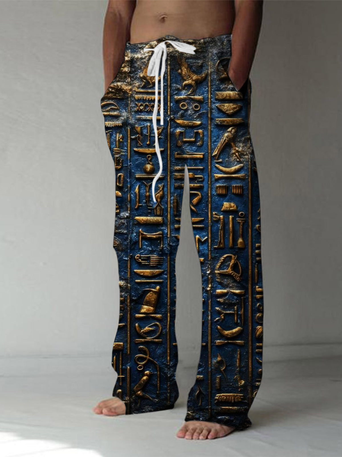 Vintage Carved Print Men's Casual Elastic Waist Pants