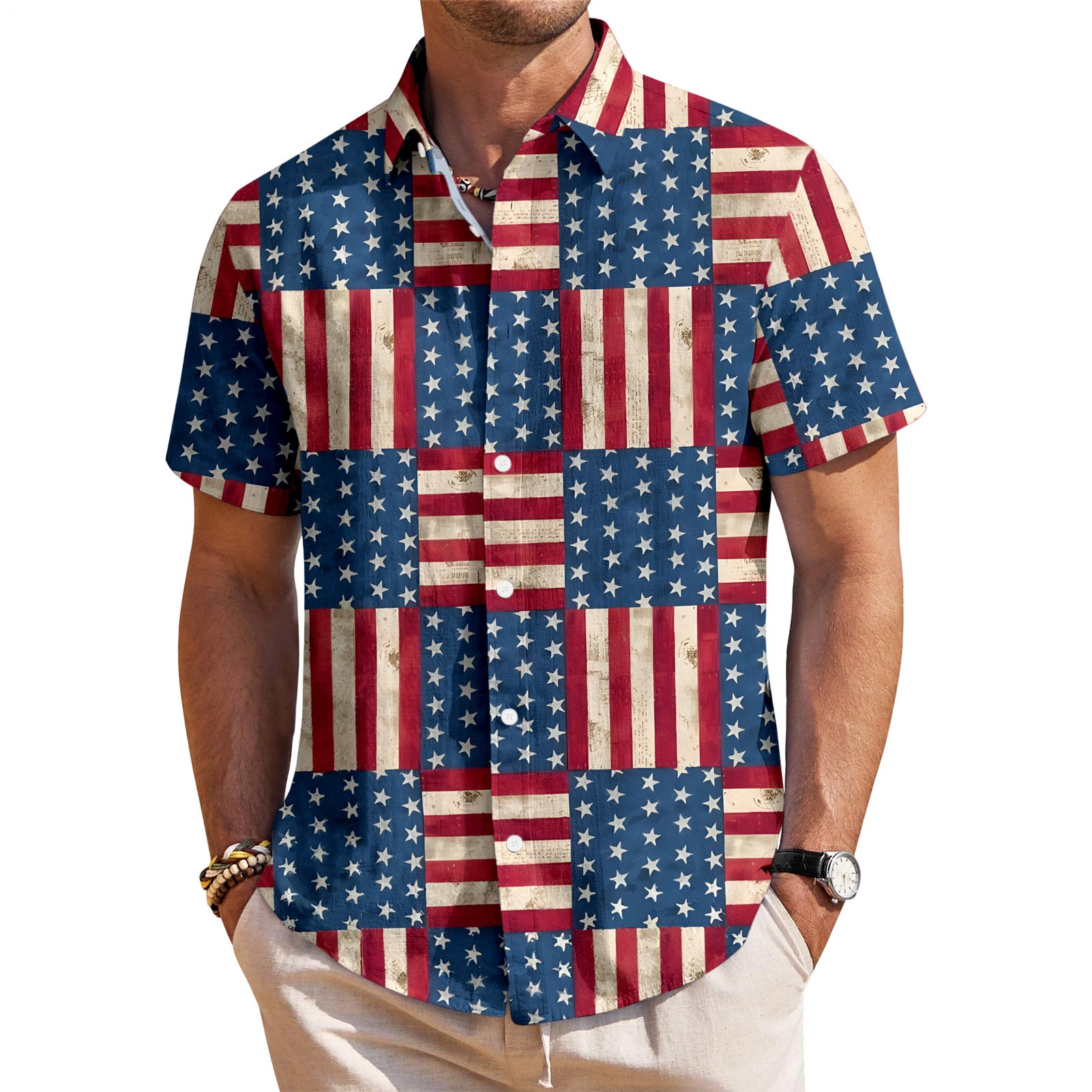 Patriotic Button Down Shirts for Men US Flag Short Sleeve Stars and Stripes Shirts Fashion Tops for Travel noble