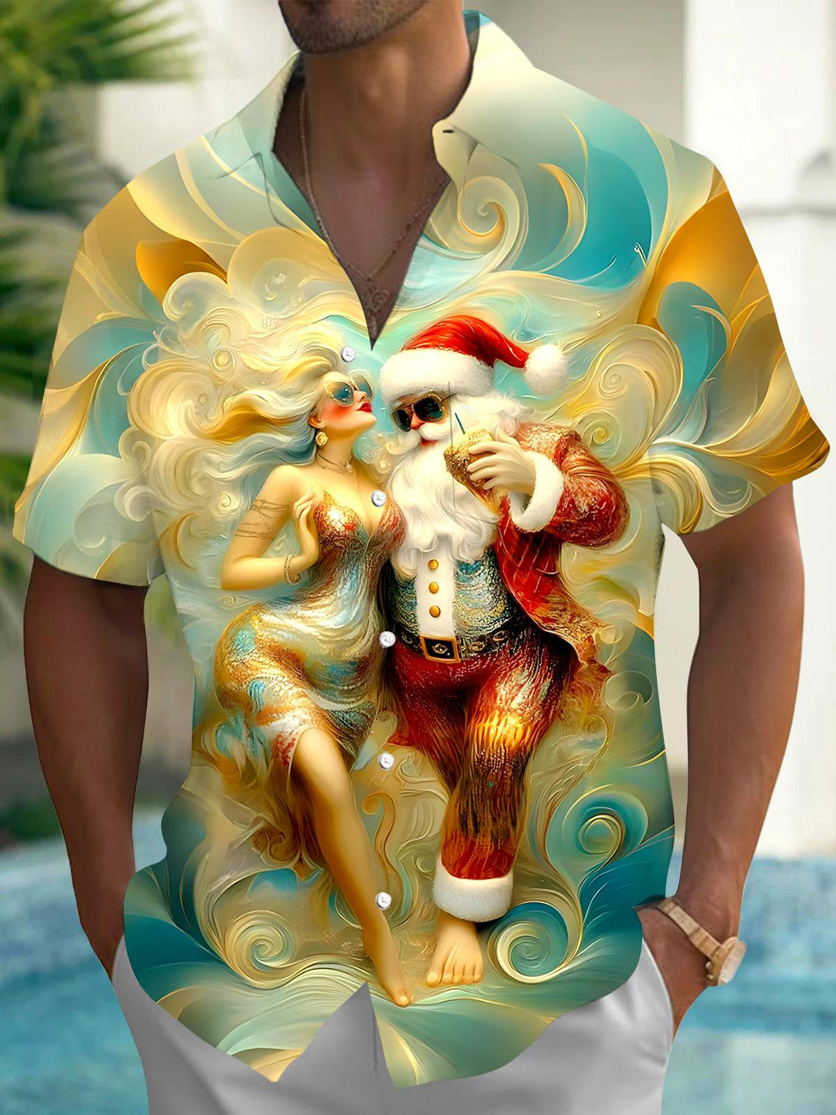 Santa Claus Dances Men's Pocket Short Sleeve Shirts