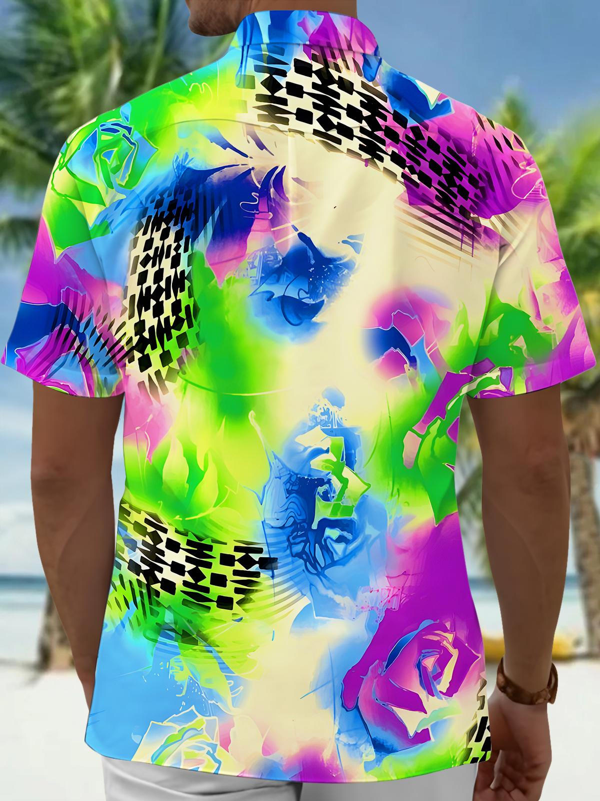 Hawaiian Tie Dye Abstract Men's Pocket Short Sleeve Shirts
