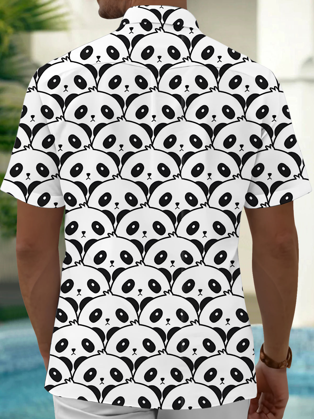 Panda Print Men's Pocket Short Sleeve Shirts