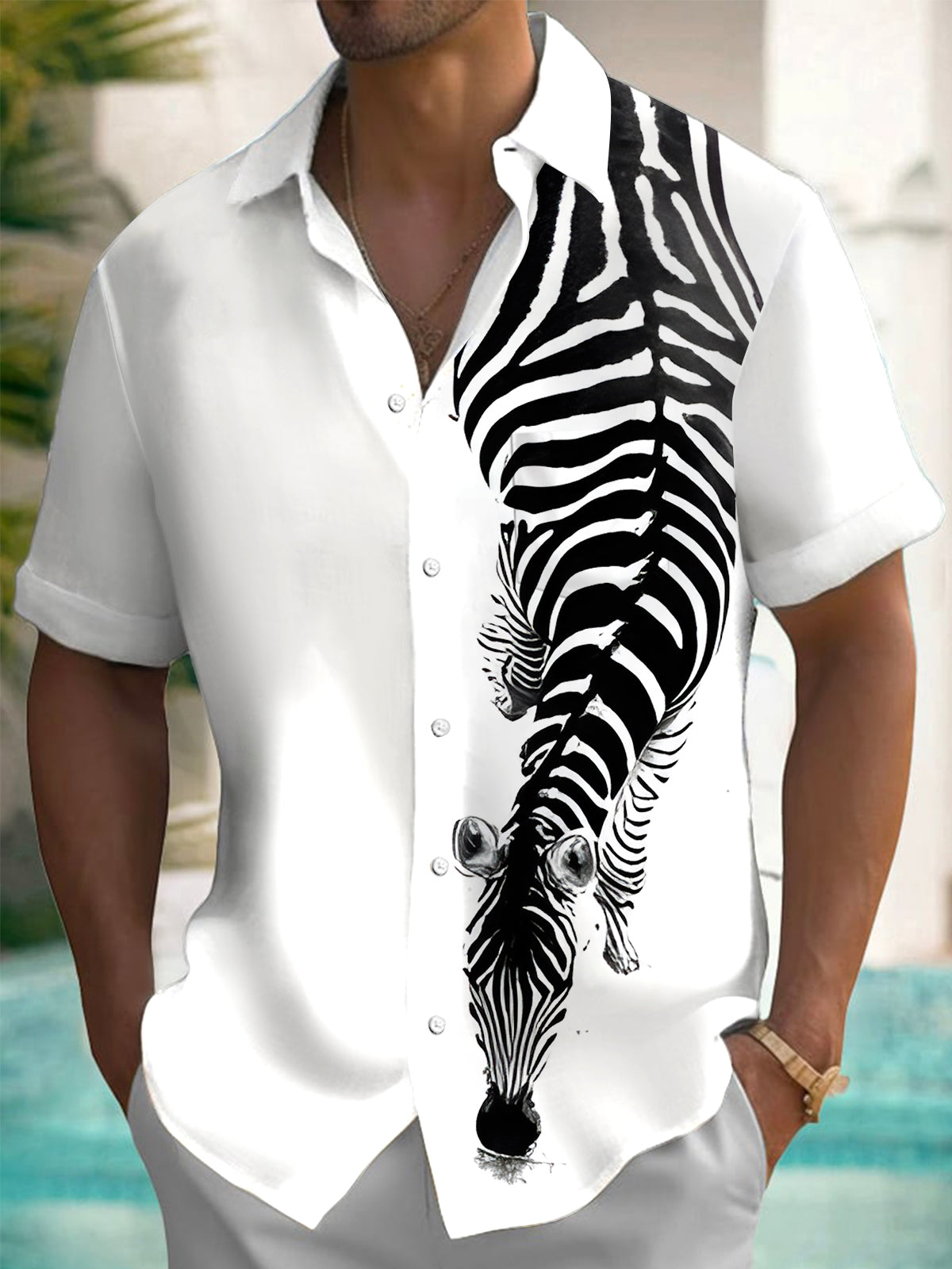 Zebra Print Men's Pocket Short Sleeve Shirts
