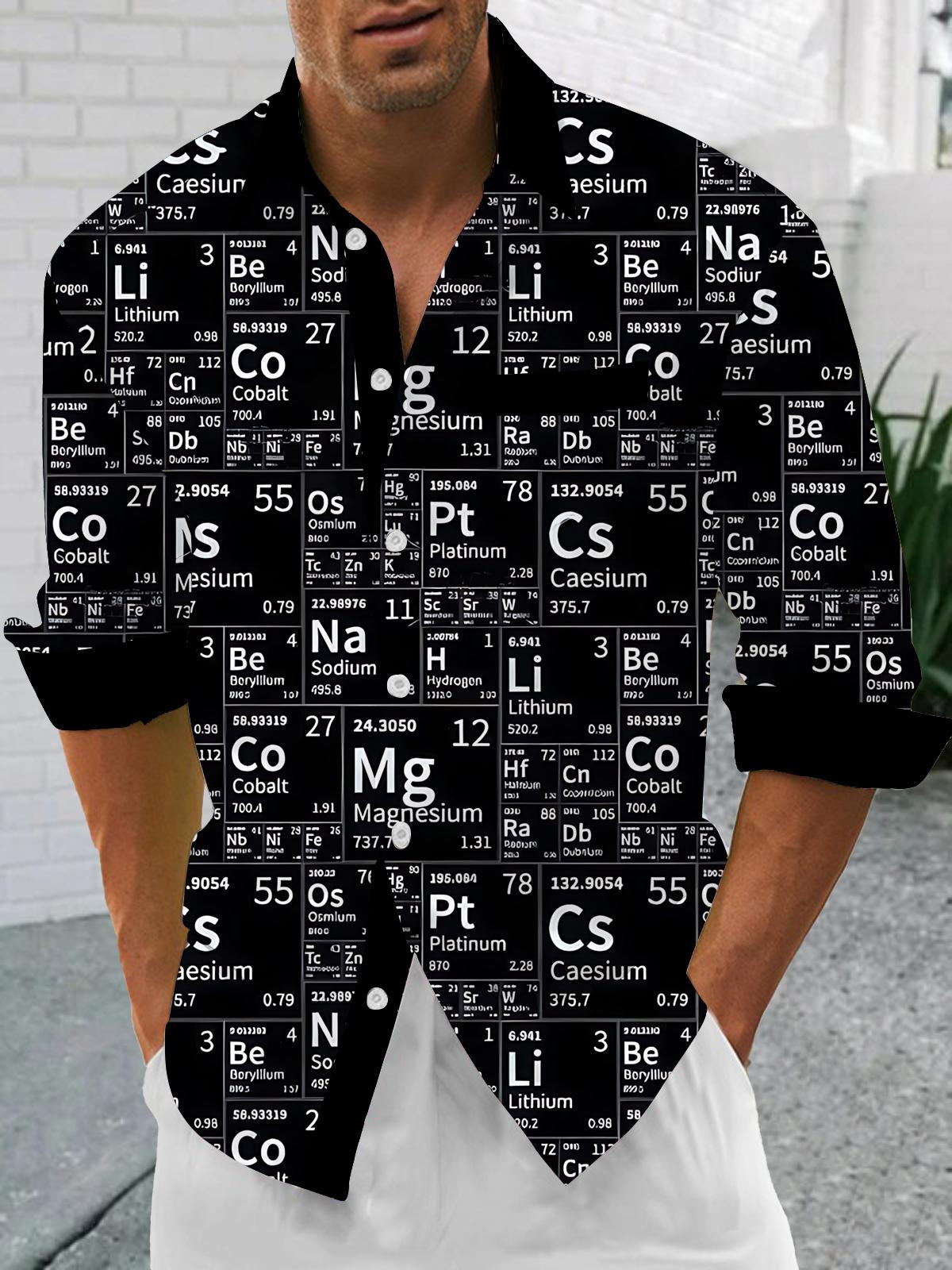 Periodic Table Print Men's Pocket Long Sleeve Shirts