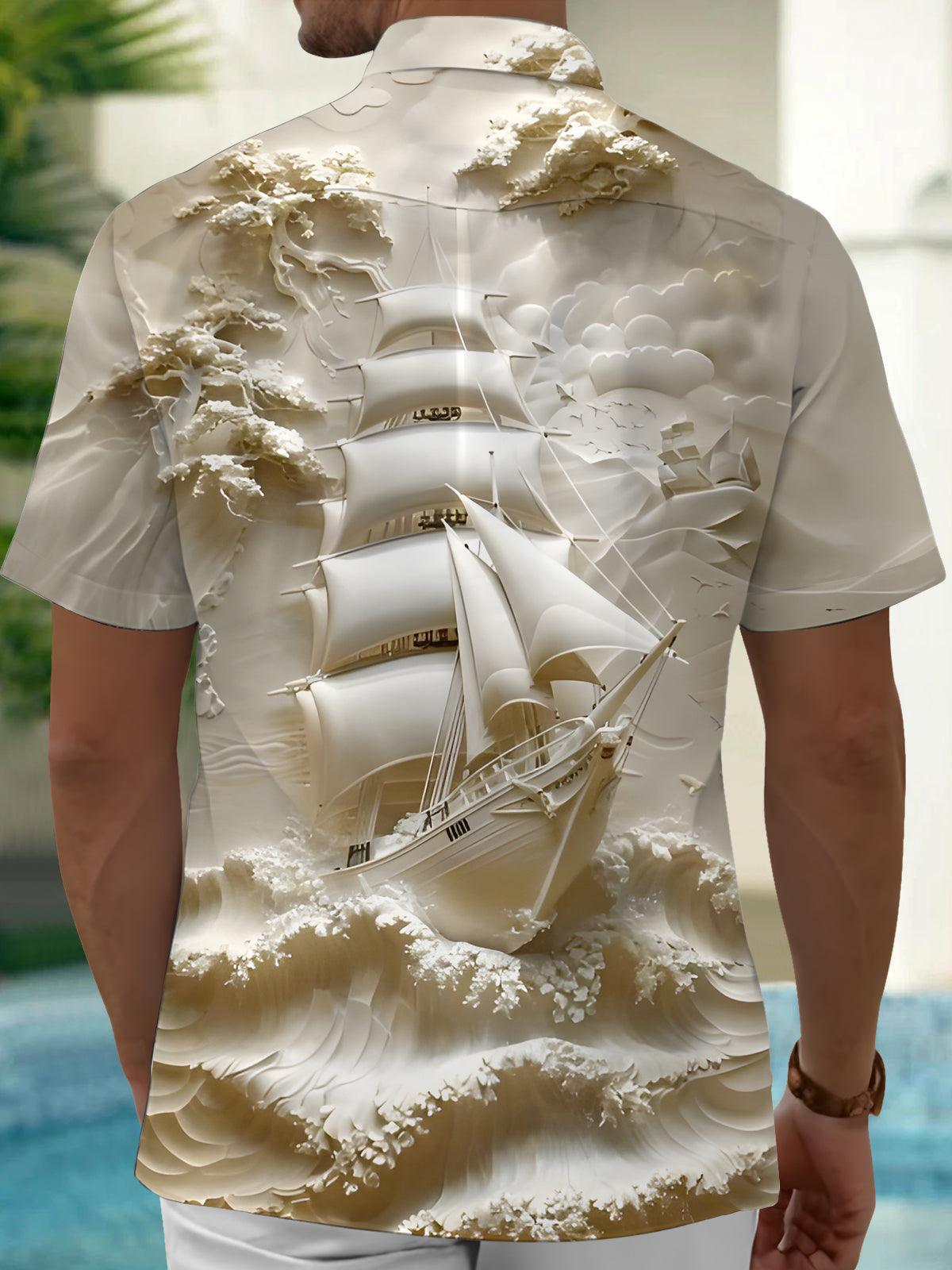 Boat Art Print Men's Pocket Short Sleeve Shirt