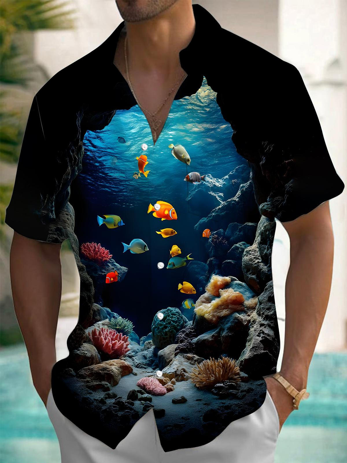 Marine Life Print Men's Pocket Short Sleeve Shirts