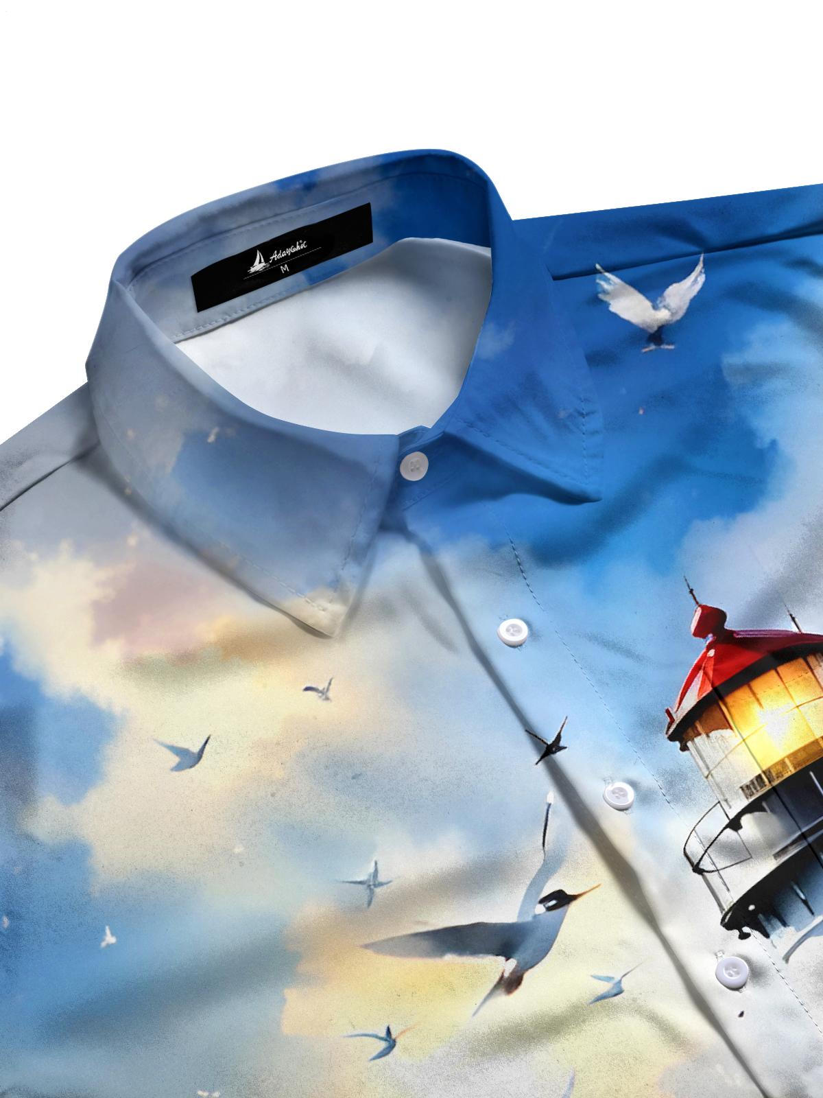 Lighthouse Floral Men's Pocket Short Sleeve Shirts