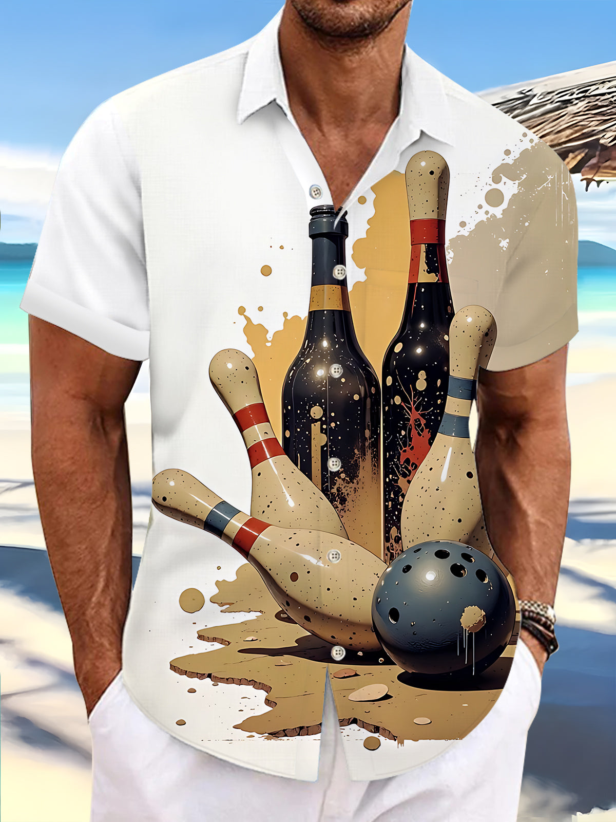 Bowling Print Men's Pocket Short Sleeve Shirts