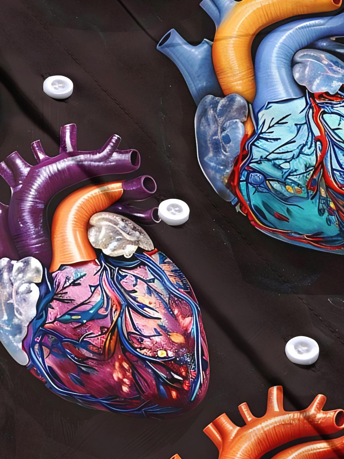 Heart Art Print Men's Pocket Short Sleeve Shirts