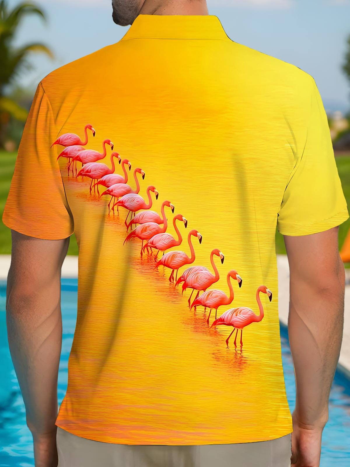 Flamingo Men's Short Sleeve Button Polo Shirt