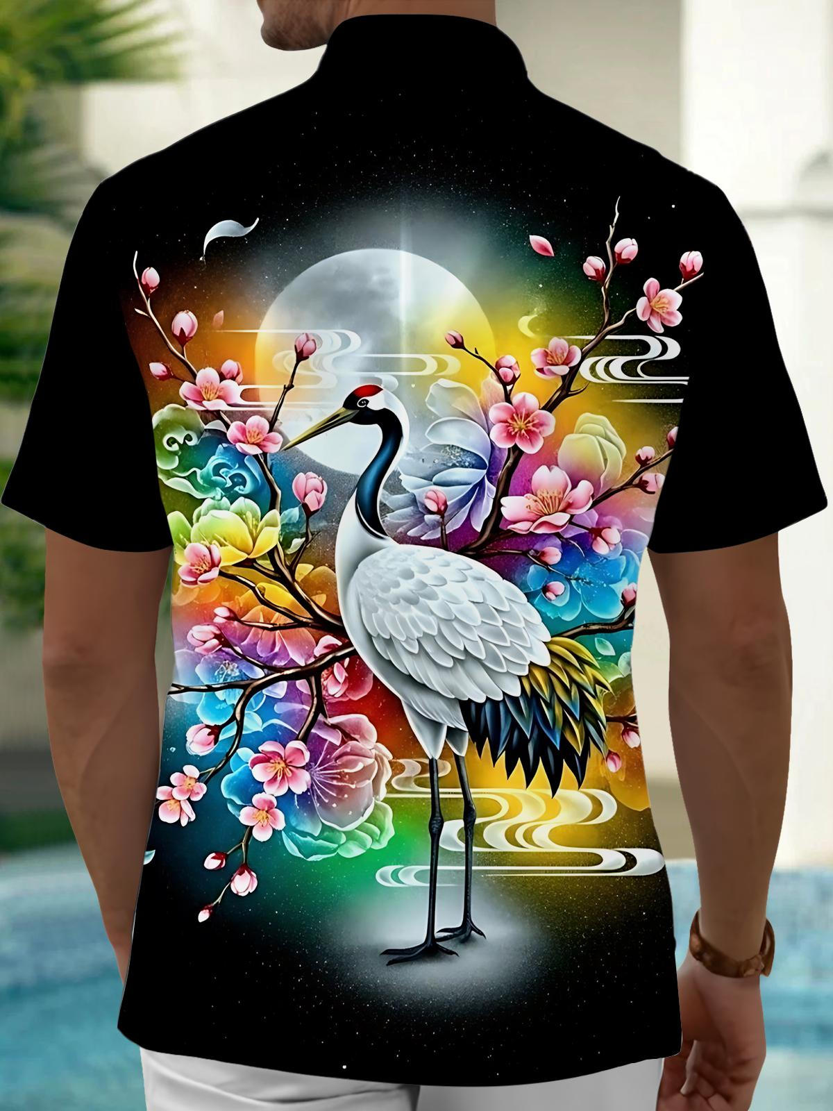 Crane Sakura Print Men's Pocket Short Sleeve Shirts