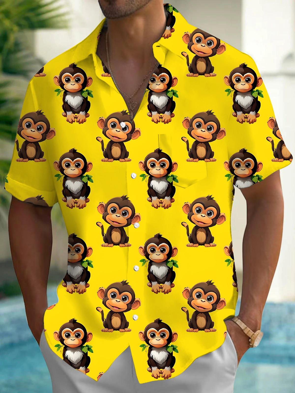Monkey Men's Pocket Short Sleeve Shirts