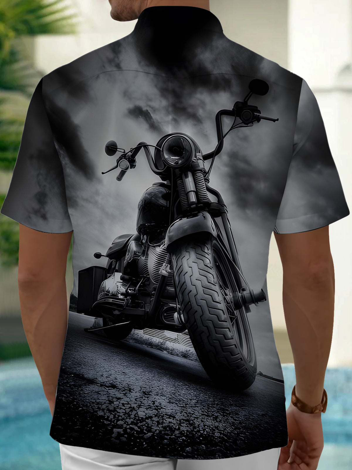 Motorcycle Print Men's Pocket Short Sleeve Shirts