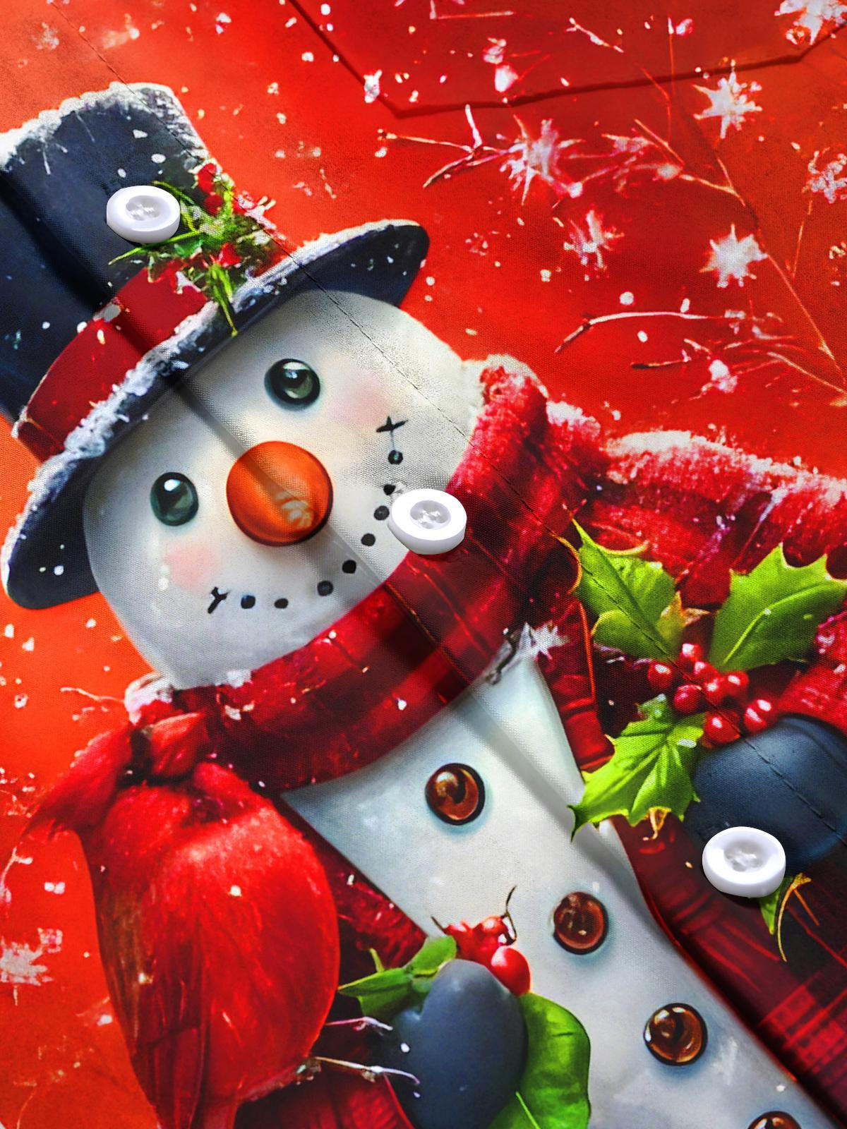 Funny Snowman Bird Snowflakes Men's Pocket Long Sleeve Shirts