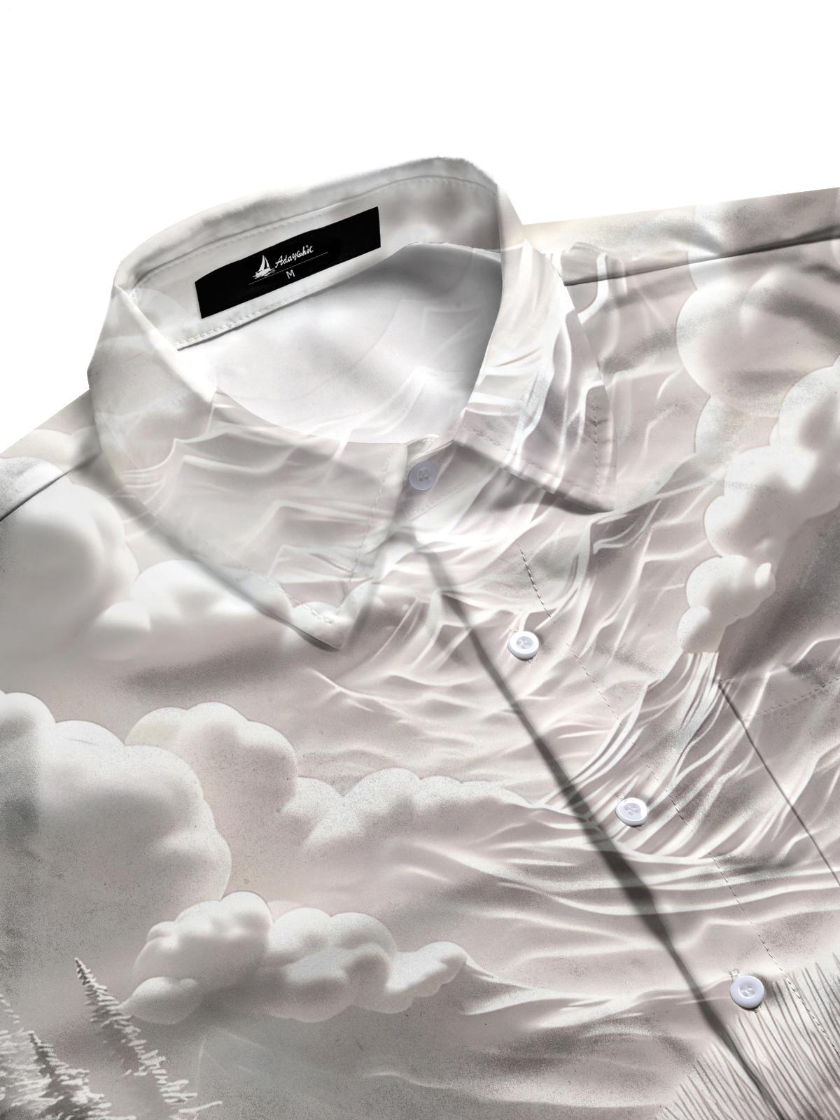 Tree Snow Scene Print Men's Pocket Short Sleeve Shirts